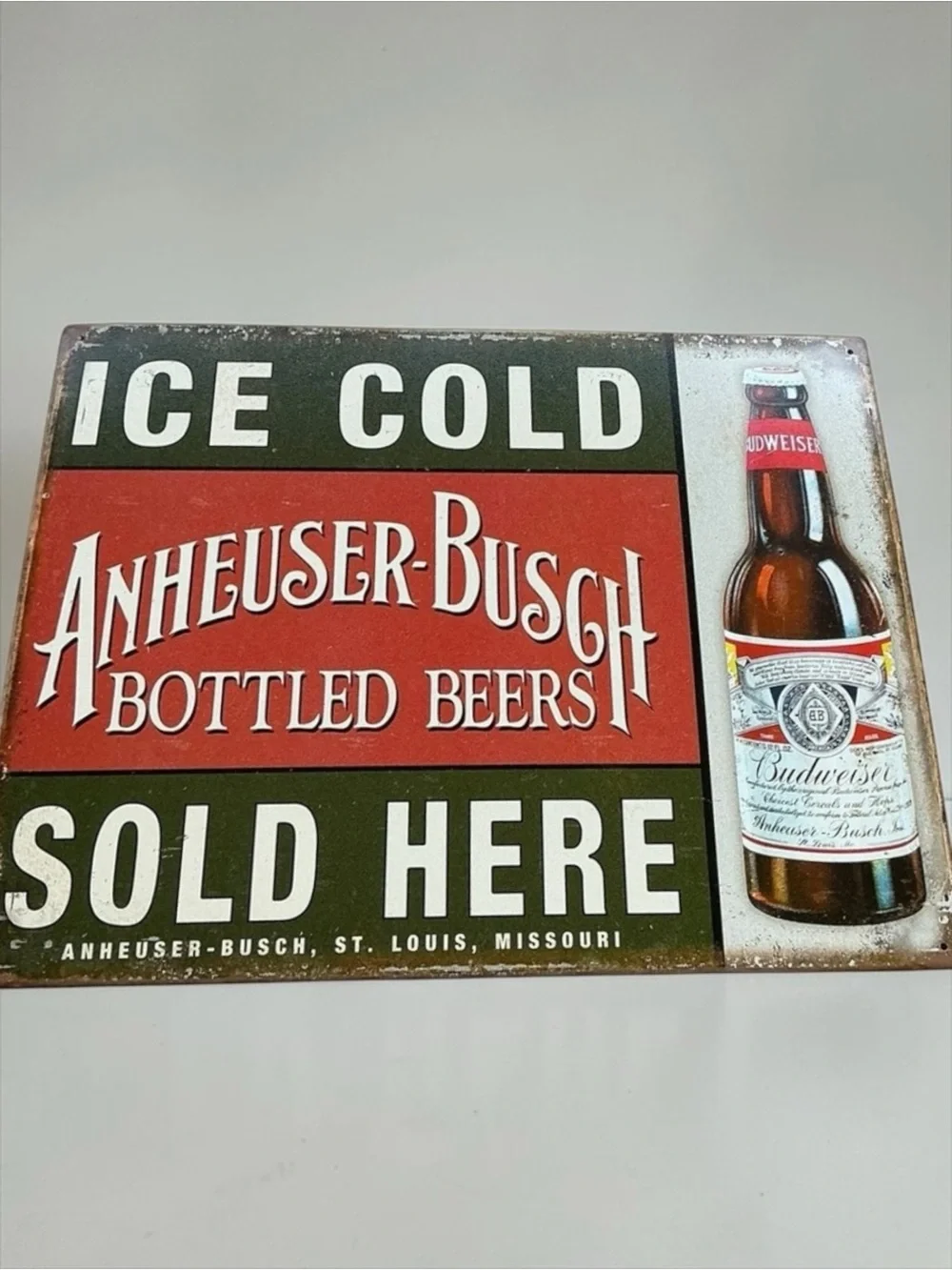 Anheuser Busch Budweiser Metal Tin Sign Bud Bottle Vintage Weathered Look #2081